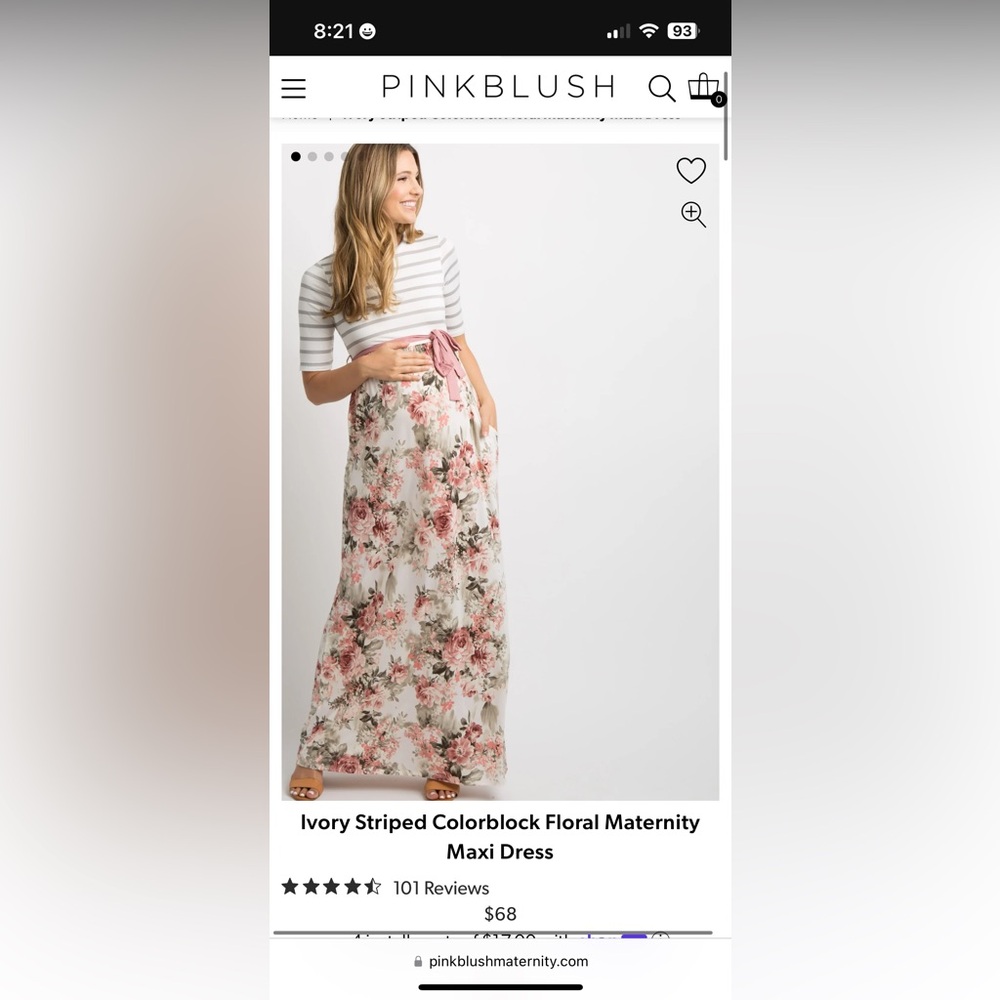 NWOT Pinkblush ivory stripe maxi dress